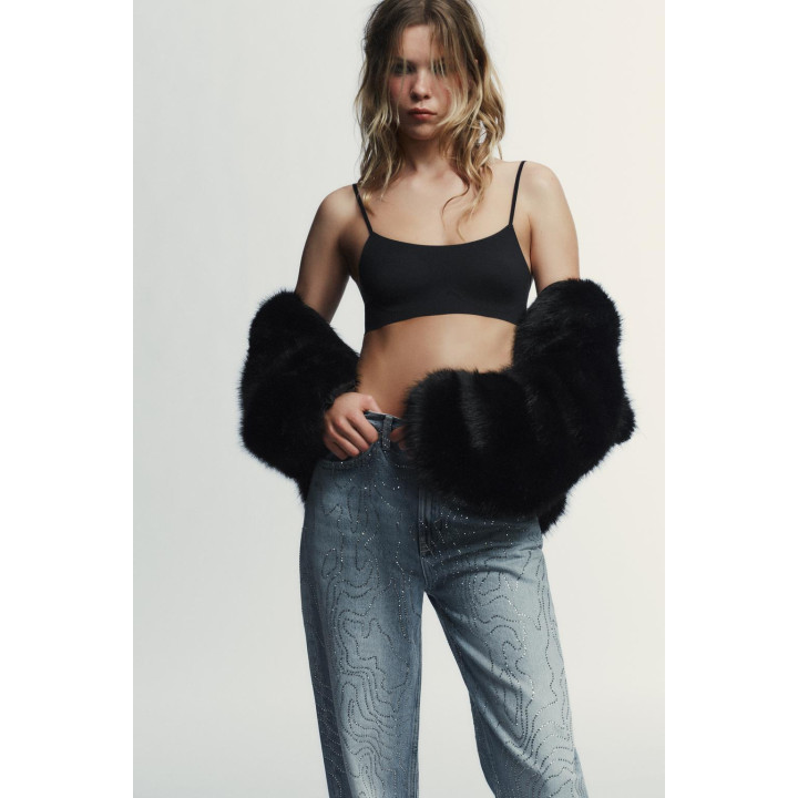 ДЖИНСЫ TRF ПРЯМОГО КРОЯ С ВЫСОКОЙ ПОСАДКОЙ И СТРАЗАМИ