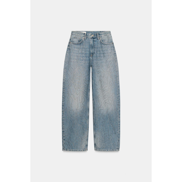 ДЖИНСЫ TRF ПРЯМОГО КРОЯ С ВЫСОКОЙ ПОСАДКОЙ И СТРАЗАМИ