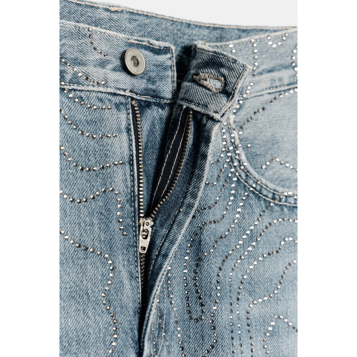 ДЖИНСЫ TRF ПРЯМОГО КРОЯ С ВЫСОКОЙ ПОСАДКОЙ И СТРАЗАМИ