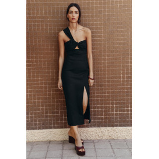 ПЛАТЬЕ МИДИ АСИММЕТРИЧНОГО КРОЯ С ВЫРЕЗАМИ И ЛЬНОМ