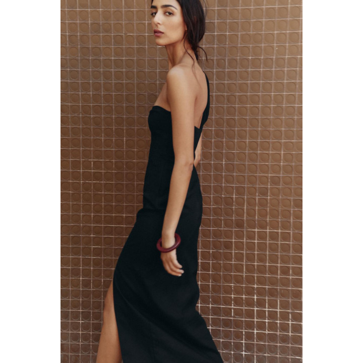 ПЛАТЬЕ МИДИ АСИММЕТРИЧНОГО КРОЯ С ВЫРЕЗАМИ И ЛЬНОМ