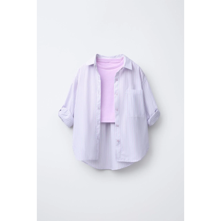 Набор рубашки из поплина в полоску и майки с ребристым узором