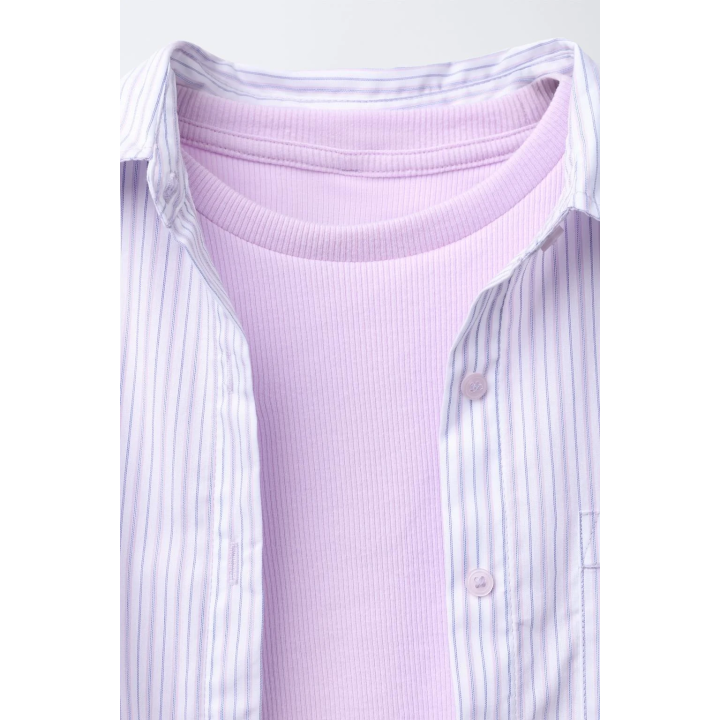 Набор рубашки из поплина в полоску и майки с ребристым узором