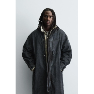 Джинсовое пальто свободного кроя со стиркой