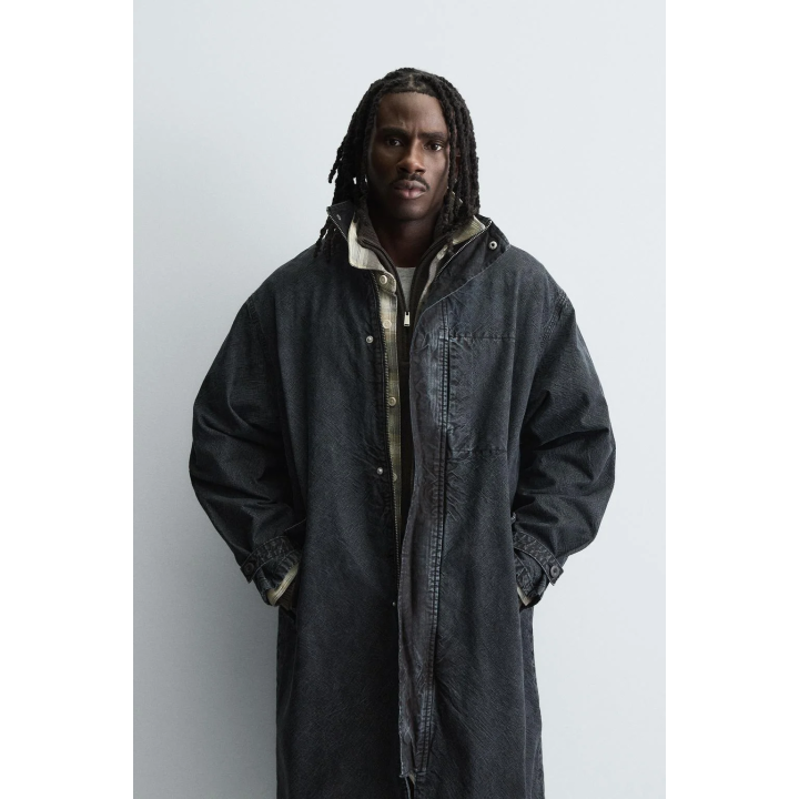 Джинсовое пальто свободного кроя со стиркой