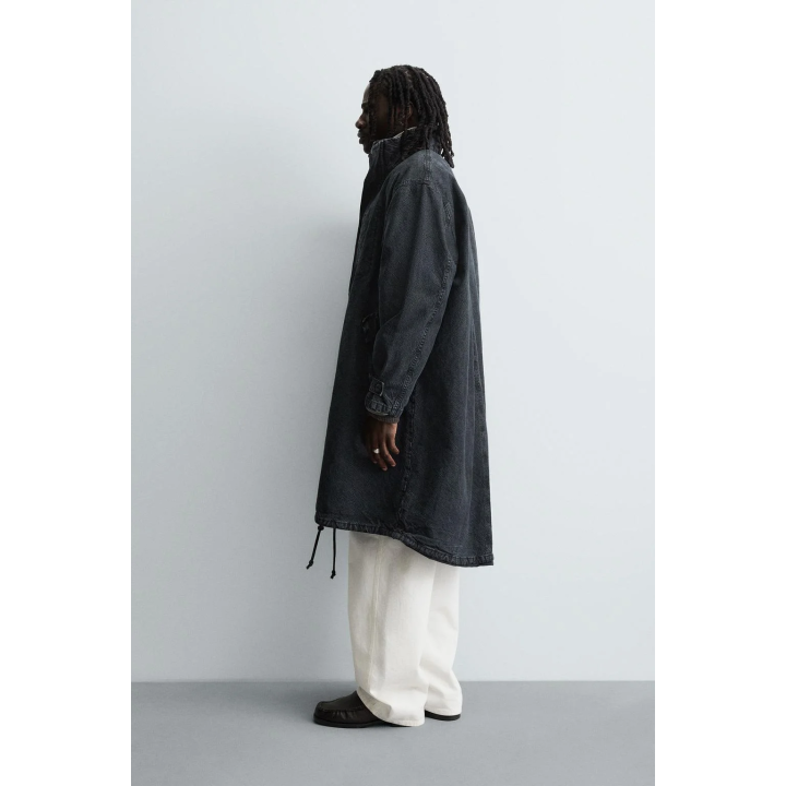 Джинсовое пальто свободного кроя со стиркой