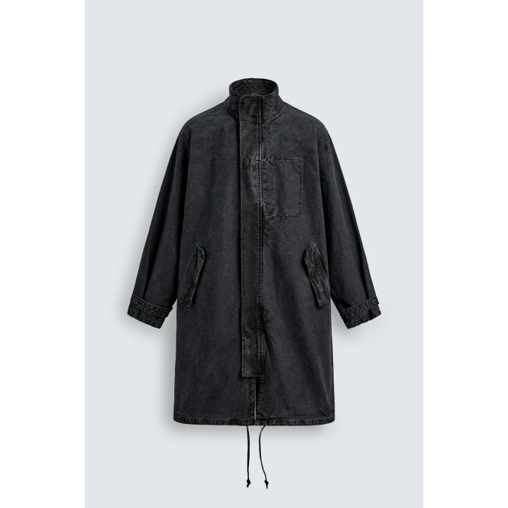 Джинсовое пальто свободного кроя со стиркой