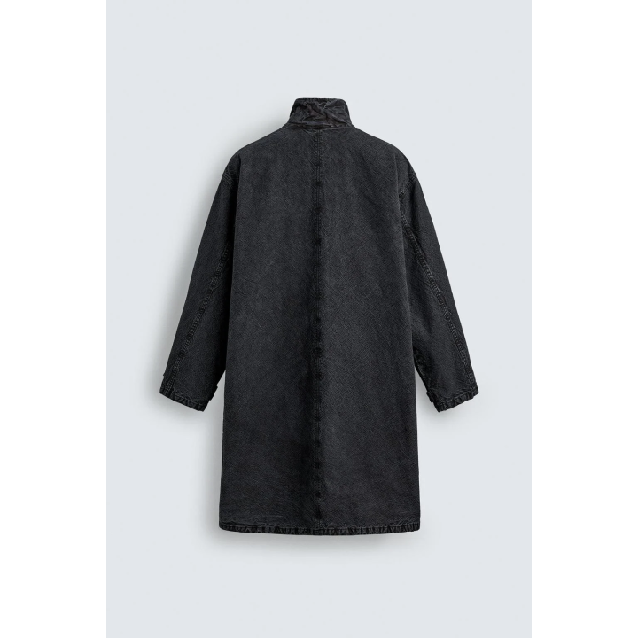 Джинсовое пальто свободного кроя со стиркой