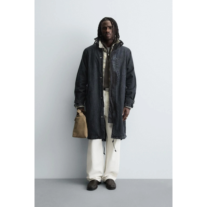 Джинсовое пальто свободного кроя со стиркой