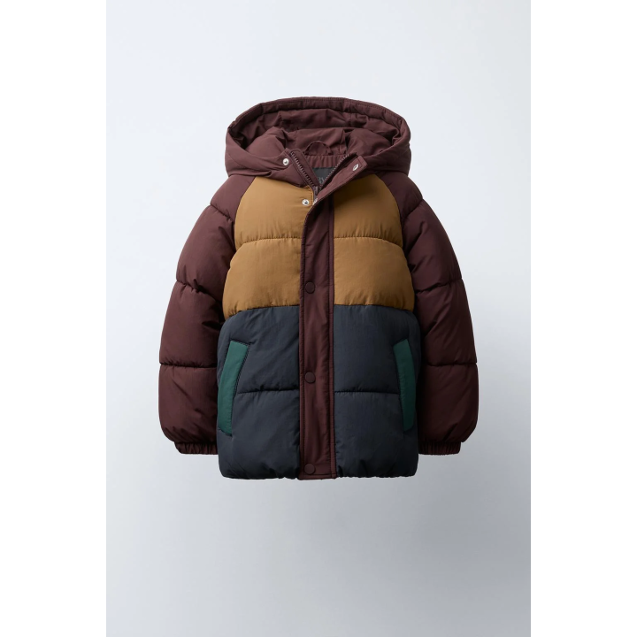 СТЕГАНЫЙ ФЛИСОВЫЙ ПУХОВИК В СТИЛЕ КОЛОР-БЛОК WATER REPELLENT