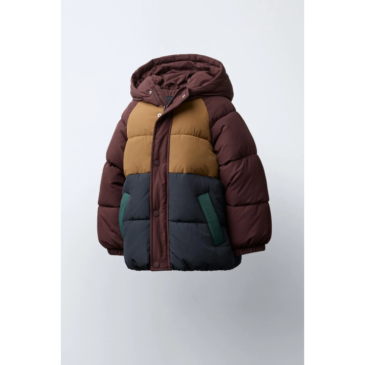 СТЕГАНЫЙ ФЛИСОВЫЙ ПУХОВИК В СТИЛЕ КОЛОР-БЛОК WATER REPELLENT