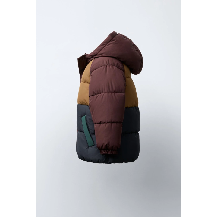 СТЕГАНЫЙ ФЛИСОВЫЙ ПУХОВИК В СТИЛЕ КОЛОР-БЛОК WATER REPELLENT