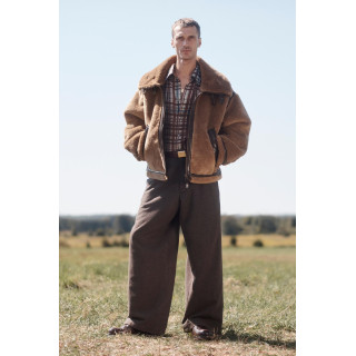 Куртка из экокожи и овчины с контрастными деталями limited edition