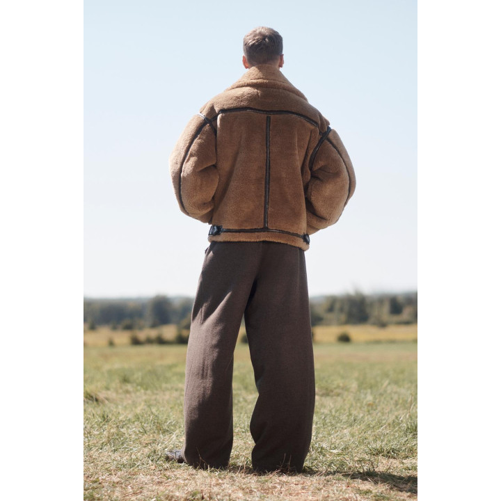 Куртка из экокожи и овчины с контрастными деталями limited edition