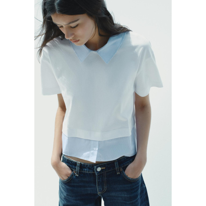 Футболка в полоску с контрастным воротником