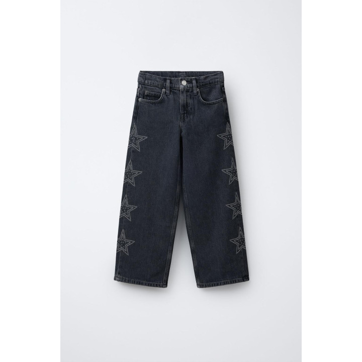 ДЖИНСЫ WIDE LEG СО ЗВЕЗДАМИ И СТРАЗАМИ