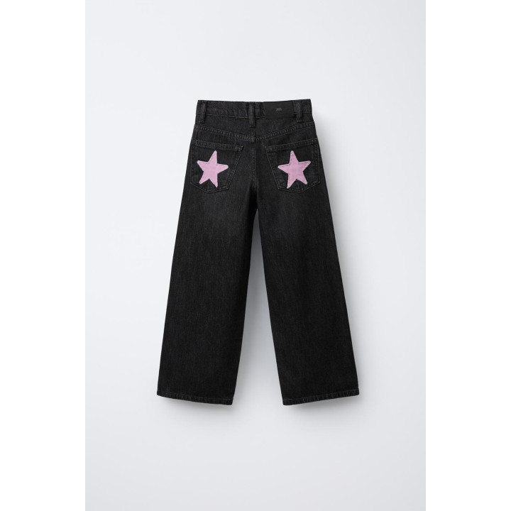 ДЖИНСЫ WIDE LEG С НАШИВКАМИ-ЗВЕЗДАМИ