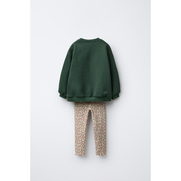 BEAR SWEATSHIRT AND RIBBED FLORAL LEGGINGS SET