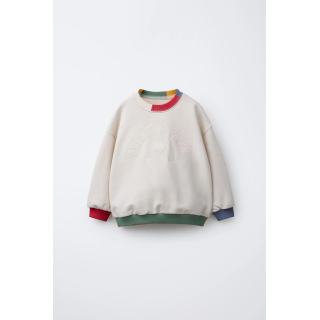 ТОЛСТОВКА С ВЫШИТОЙ НАДПИСЬЮ И КОНТРАСТНОЙ ОТДЕЛКОЙ В РУБЧИК