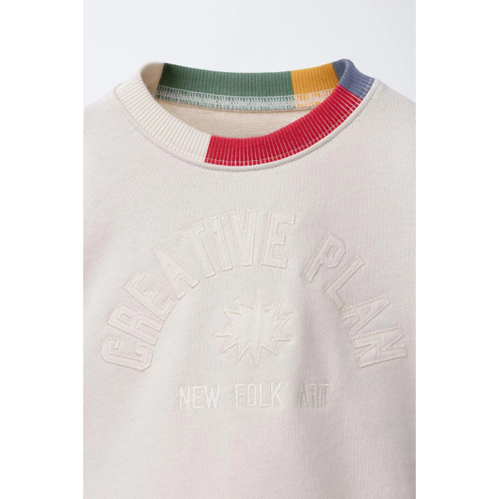 ТОЛСТОВКА С ВЫШИТОЙ НАДПИСЬЮ И КОНТРАСТНОЙ ОТДЕЛКОЙ В РУБЧИК