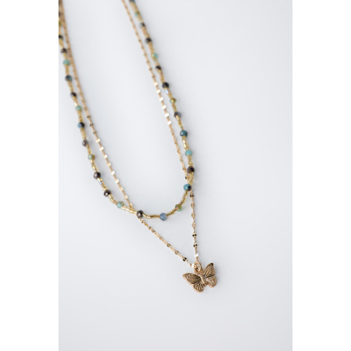 НАБОР ИЗ ДВУХ ОЖЕРЕЛИЙ С БУСИНАМИ И БАБОЧКОЙ