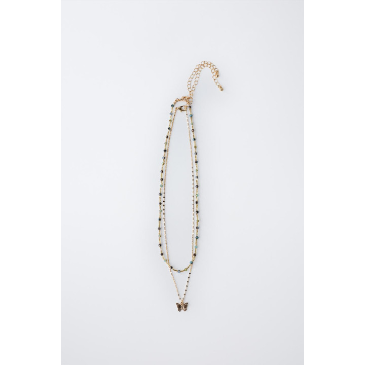 НАБОР ИЗ ДВУХ ОЖЕРЕЛИЙ С БУСИНАМИ И БАБОЧКОЙ