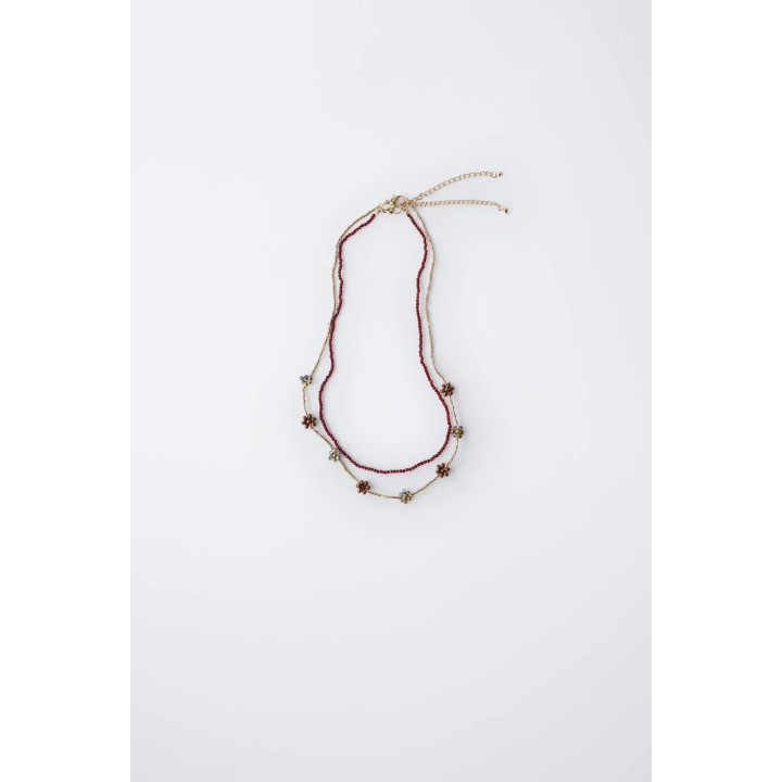 НАБОР ИЗ ДВУХ ОЖЕРЕЛИЙ С БУСИНАМИ И ЦВЕТАМИ