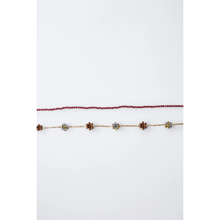 НАБОР ИЗ ДВУХ ОЖЕРЕЛИЙ С БУСИНАМИ И ЦВЕТАМИ