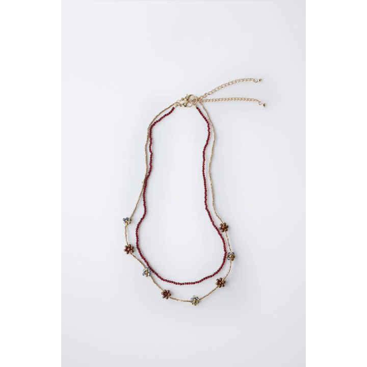 НАБОР ИЗ ДВУХ ОЖЕРЕЛИЙ С БУСИНАМИ И ЦВЕТАМИ