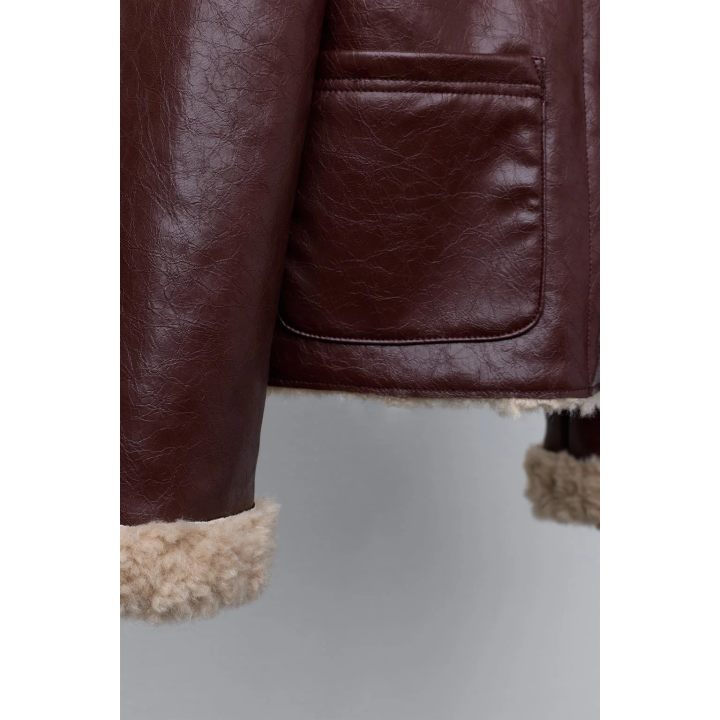 ДВУСТОРОННЯЯ КУРТКА ИЗ ОВЧИНЫ И ИСКУССТВЕННОЙ КОЖИ