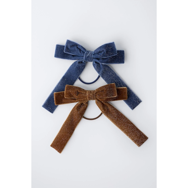 НАБОР ИЗ 2 РЕЗИНОК ДЛЯ ВОЛОС С БАНТАМИ ИЗ БАРХАТА И БЛЕСКА