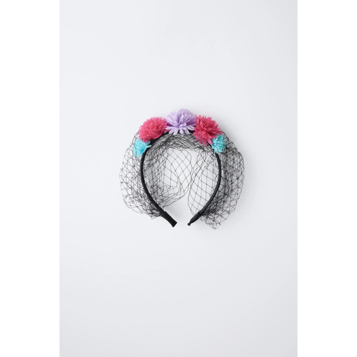 ОБОДОК ДЛЯ КОСТЮМА С ЦВЕТАМИ И СЕТКОЙ