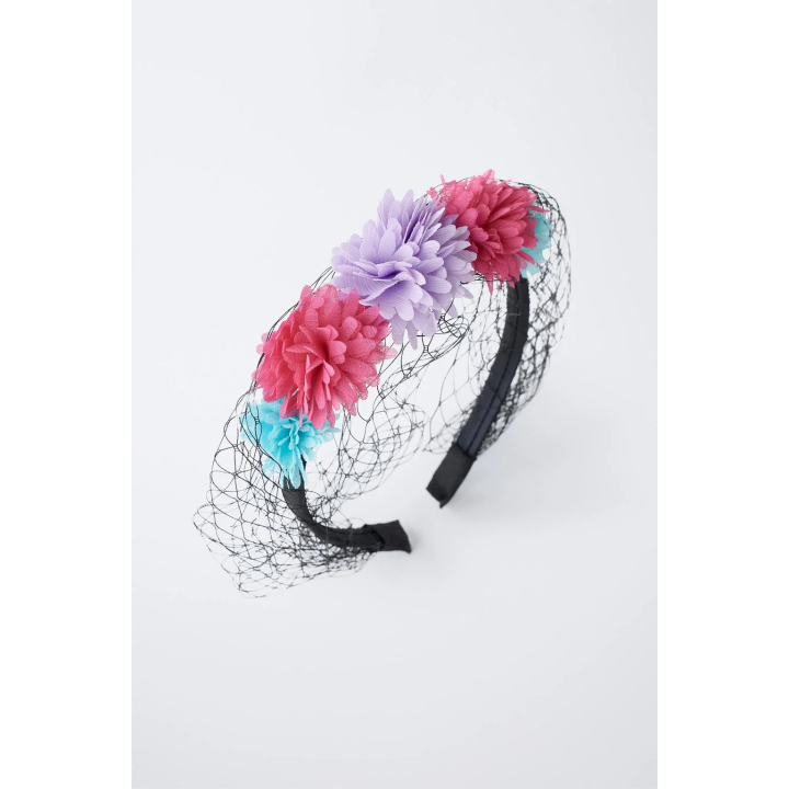 ОБОДОК ДЛЯ КОСТЮМА С ЦВЕТАМИ И СЕТКОЙ