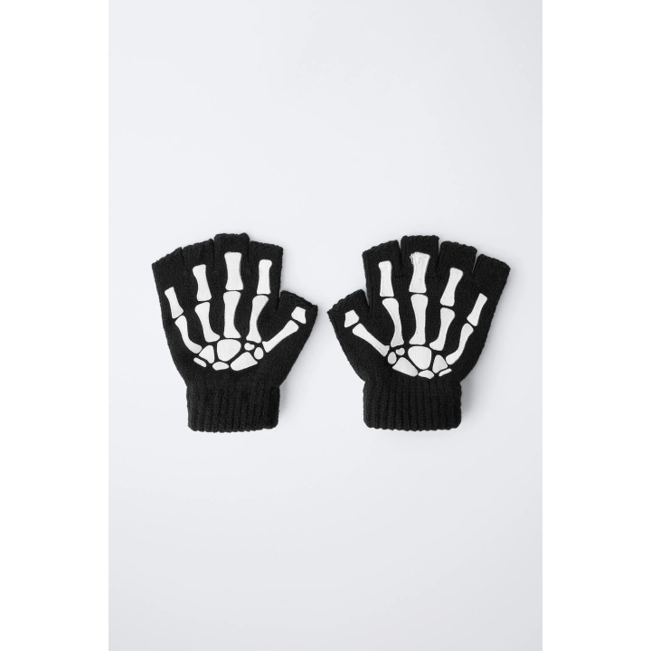 ВЯЗАНЫЕ МИТЕНКИ С КАРНАВАЛЬНЫМ ПРИНТОМ «СКЕЛЕТ»