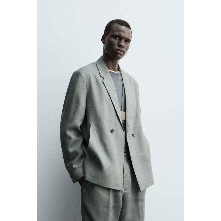 ДВУБОРТНЫЙ КОСТЮМНЫЙ БЛЕЙЗЕР ИЗ 100% ЛЬНА