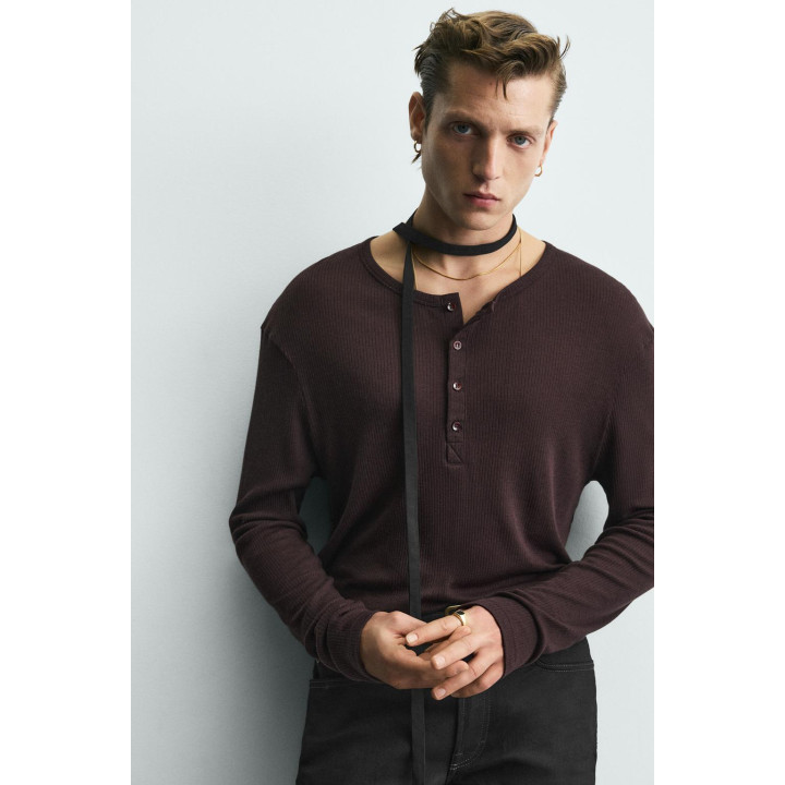 Футболка с воротником henley из лиоцелла и хлопка