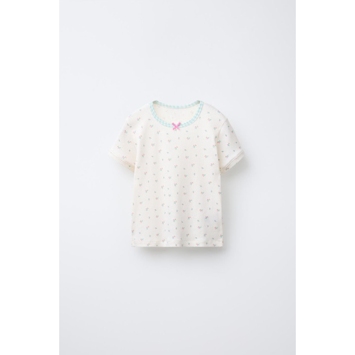 Пижама с футболкой и горчичковым шортами в клетку и цветочным принтом, 2-6 лет