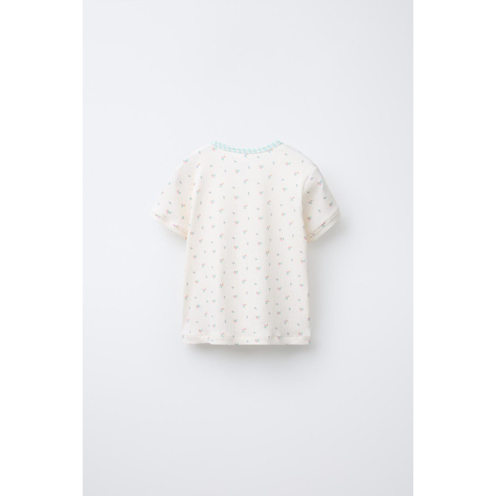 Пижама с футболкой и горчичковым шортами в клетку и цветочным принтом, 2-6 лет