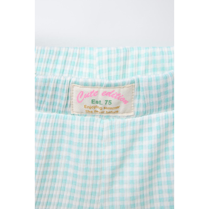 Пижама с футболкой и горчичковым шортами в клетку и цветочным принтом, 2-6 лет