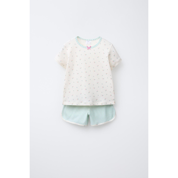 Пижама с футболкой и бермудами клетка и цветочный принт для детей 6-14 лет