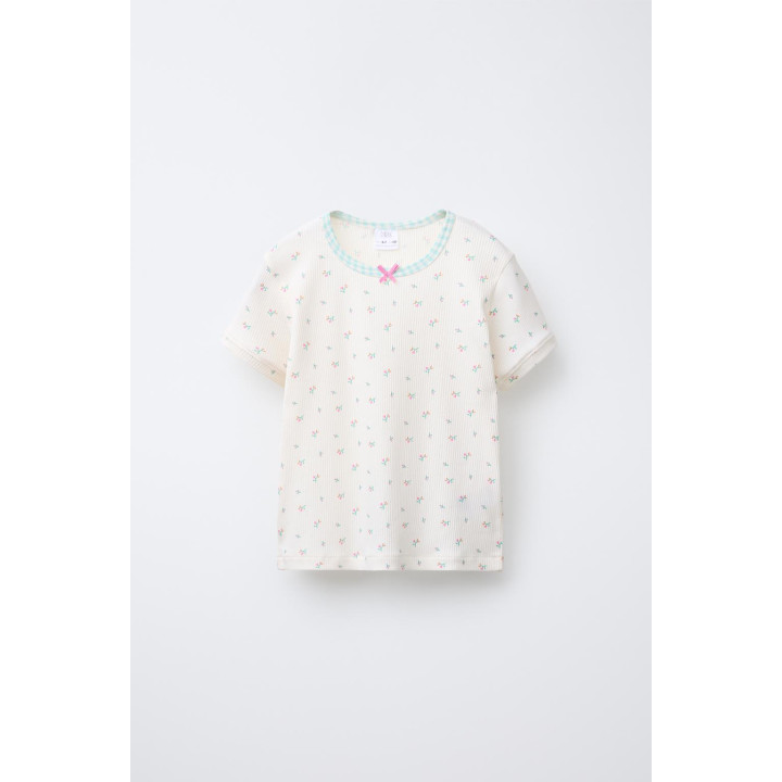 Пижама с футболкой и бермудами клетка и цветочный принт для детей 6-14 лет