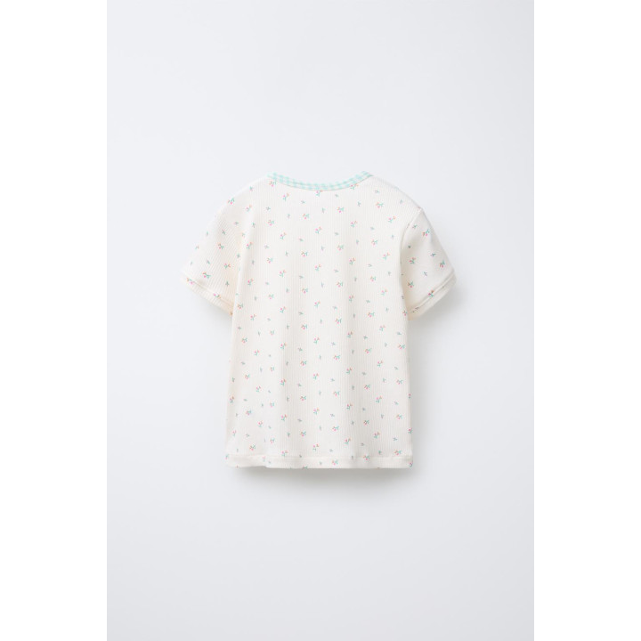 Пижама с футболкой и бермудами клетка и цветочный принт для детей 6-14 лет