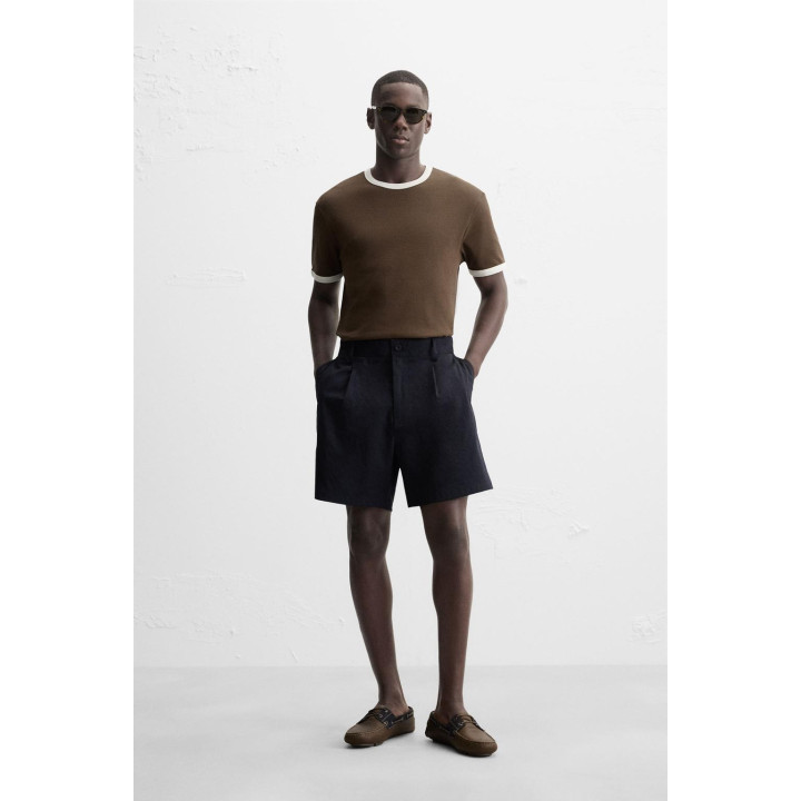 БАЗОВАЯ ФУТБОЛКА В РУБЧИК С КОНТРАСТНОЙ ОТДЕЛКОЙ