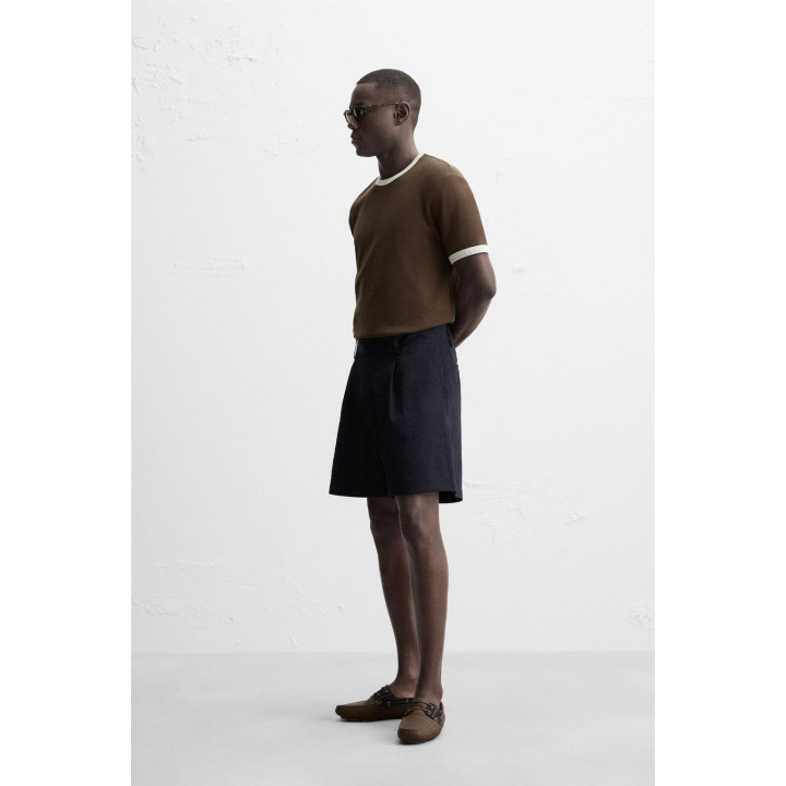 БАЗОВАЯ ФУТБОЛКА В РУБЧИК С КОНТРАСТНОЙ ОТДЕЛКОЙ