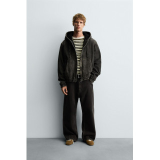 ДЖИНСОВАЯ КУРТКА С КАПЮШОНОМ И ОТДЕЛКОЙ ИЗ ИСКУССТВЕННОЙ ОВЧИНЫ