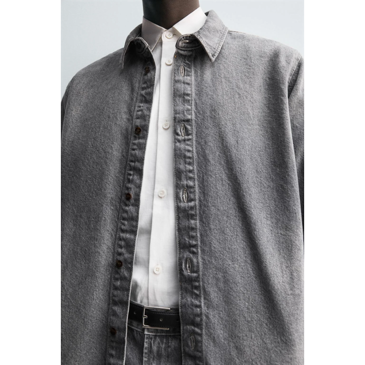 ДЖИНСОВАЯ РУБАШКА С ЭФФЕКТОМ ПОТЕРТОСТИ