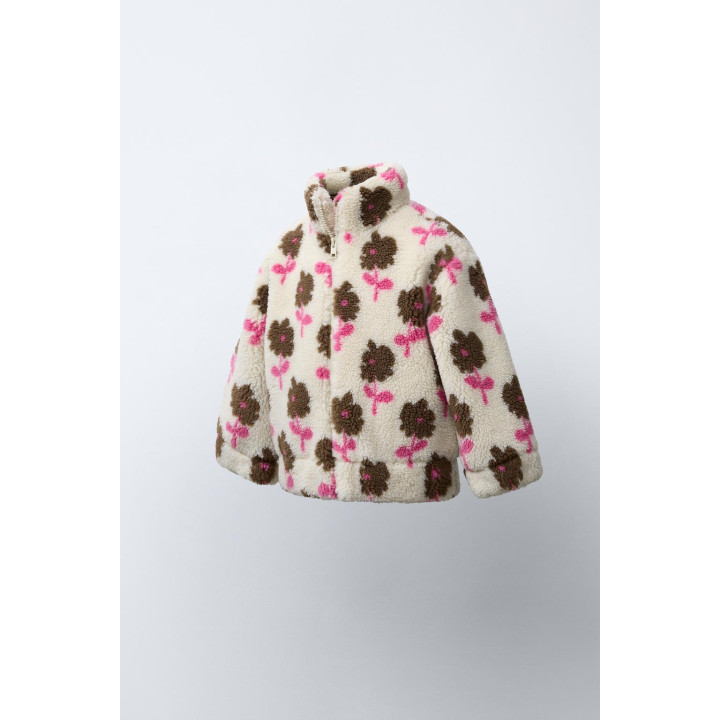КУРТКА ИЗ ИСКУССТВЕННОЙ ОВЧИНЫ С ЦВЕТОЧНЫМ ПРИНТОМ