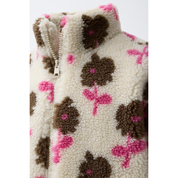 КУРТКА ИЗ ИСКУССТВЕННОЙ ОВЧИНЫ С ЦВЕТОЧНЫМ ПРИНТОМ