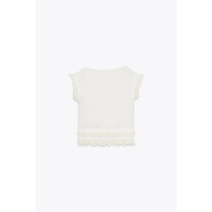 УКОРОЧЕННЫЙ ТОП ИЗ МАРЛИ С ВЫШИВКОЙ И БАНТОМ