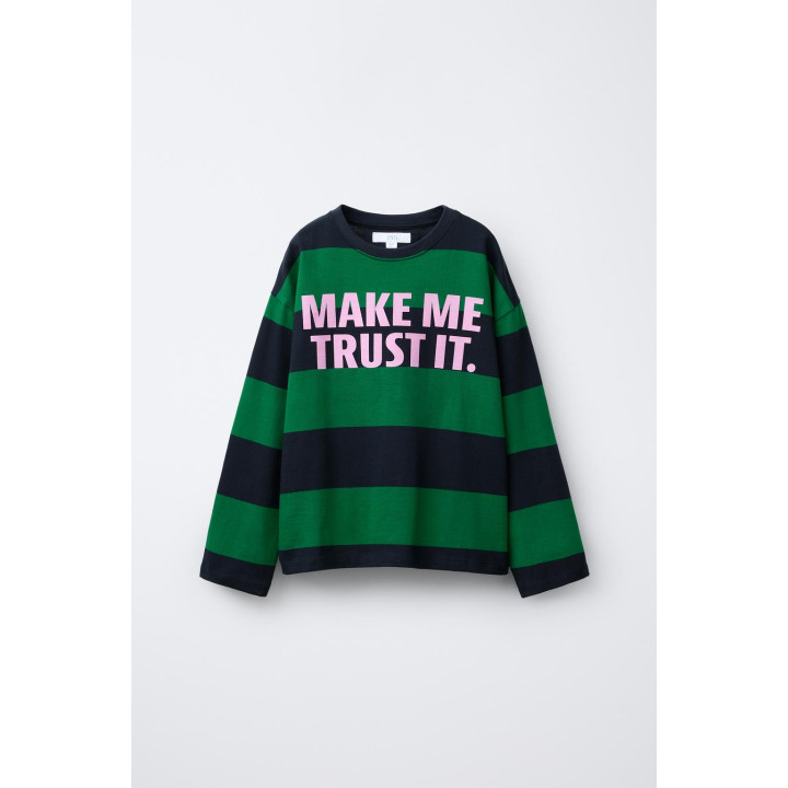 ЛОНГСЛИВ ИЗ ПЛОТНОЙ ТКАНИ В ПОЛОСКУ С НАДПИСЬЮ